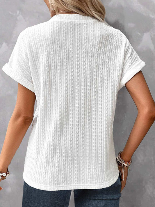 Textured Notched Short Sleeve Blouse Trendsi