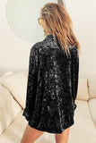 BiBi Button Up Long Sleeve Velvet Shirt - Trendsi