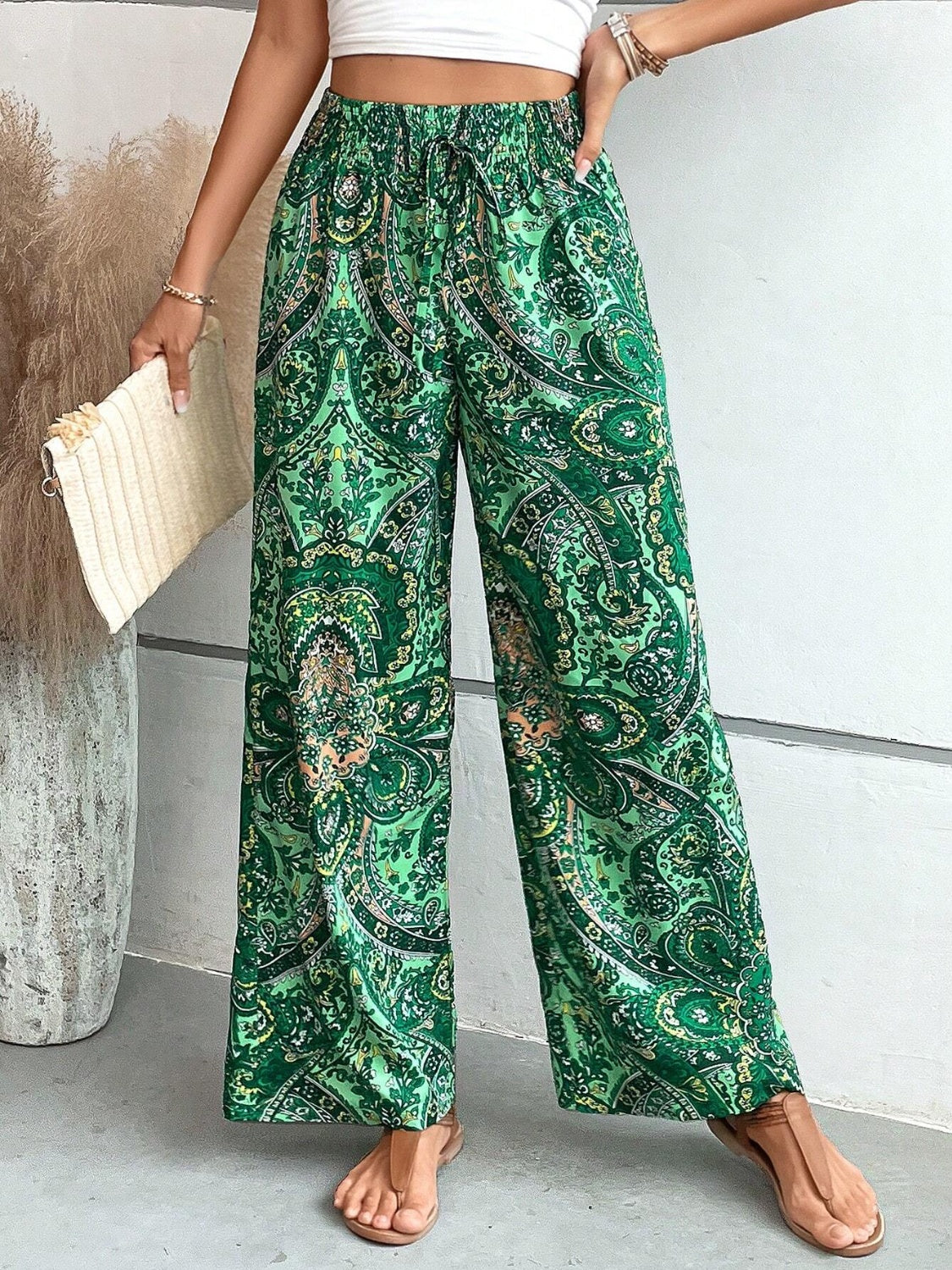 Printed Wide Leg Pants Trendsi