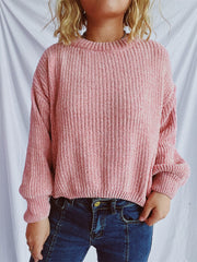 Round Neck Dropped Shoulder Long Sleeve Sweater - Trendsi