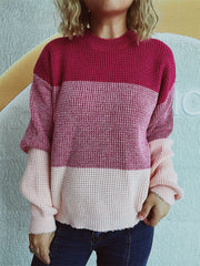 Color Block Long Sleeve Sweater - Trendsi