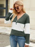 Contrast V-Neck Long Sleeve T-Shirt