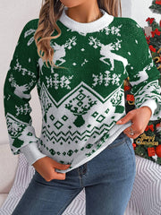 Christmas Element Round Neck Long Sleeve Sweater - Trendsi