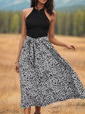 Leopard Halter Neck Midi Dress - Flyclothing LLC