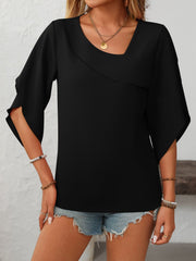 Mandy Ruffled Asymmetrical Neck Half Sleeve Blouse