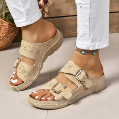 PU Leather Open Toe Buckle Sandals - Trendsi