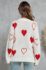 Angel Wings Contrast Heart Round Neck Long Sleeve Sweater - Trendsi