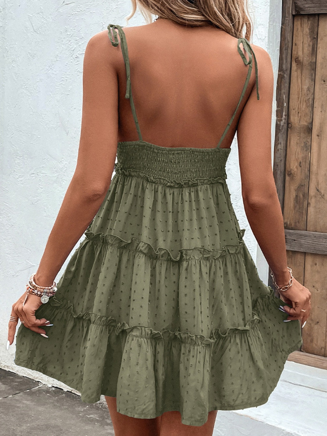 Frill Spaghetti Strap Tiered Dress - Flyclothing LLC