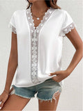 Lace Detail V-Neck Cap Sleeve Blouse - Flyclothing LLC