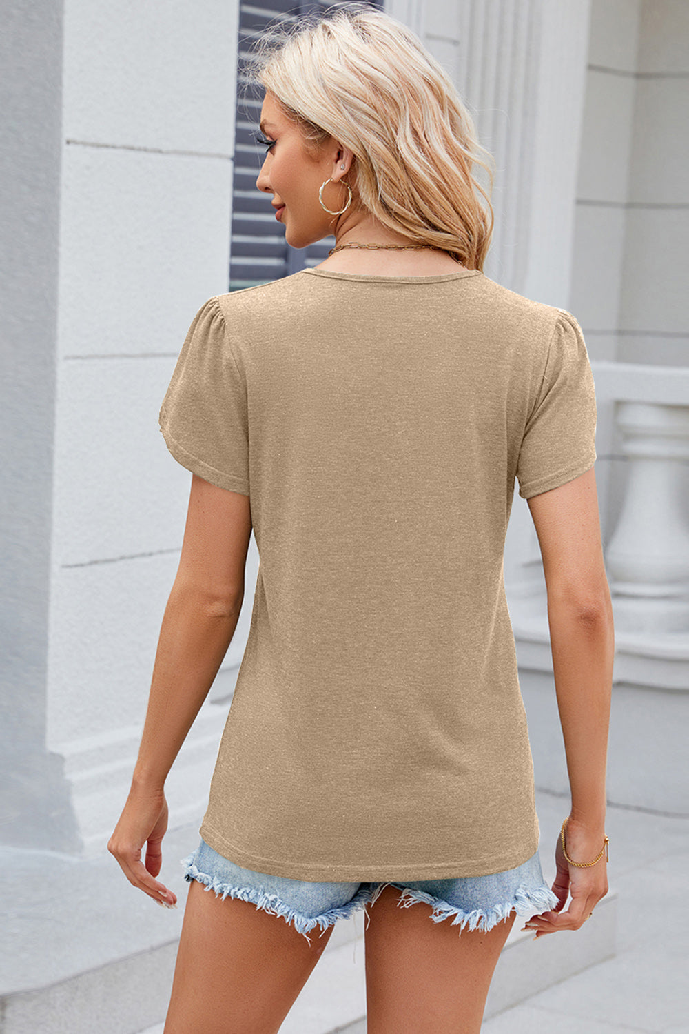 V-Neck Petal Sleeve T-Shirt - Flyclothing LLC