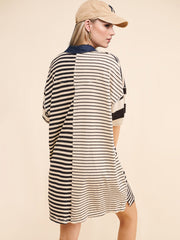 Exposed Seam Striped Half Sleeve Mini Dress