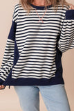 Exposed Seam Striped Long Sleeve Sweatshirt