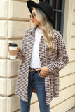 Houndstooth Button Up Dropped Shoulder Coat - Trendsi