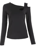 Cutout Asymmetrical Neck Long Sleeve T-Shirt