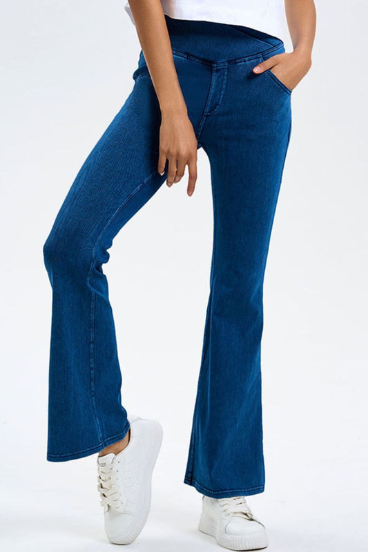 Basic Bae Pocketed Highly Stretchy Bootcut Jeans - Trendsi