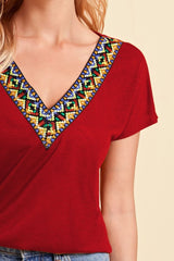 V-Neck Short Sleeve T-Shirt Trendsi