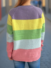 Color Block Round Neck Long Sleeve Sweater - Trendsi