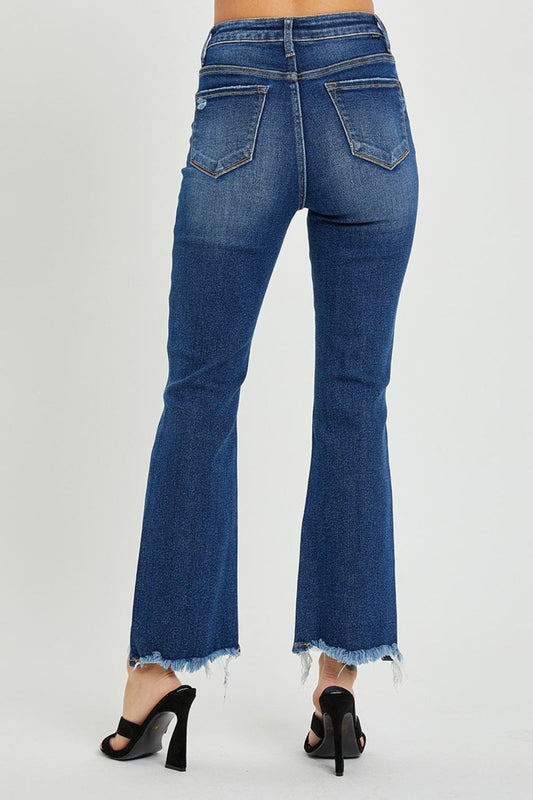 RISEN High Rise Distressed Crop Flare Jeans - Trendsi