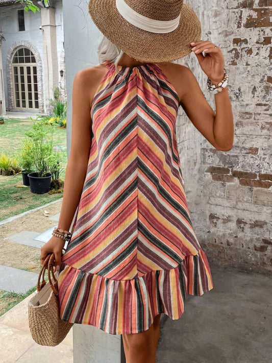 Striped Grecian Neck Dress Trendsi