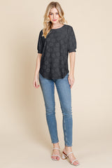 BOMBOM Textured Floral Pattern Top - Trendsi