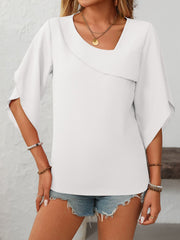 Mandy Ruffled Asymmetrical Neck Half Sleeve Blouse