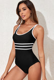 Contrast Trim Scoop Neck One-Piece Swimwear - Flyclothing LLC