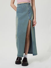 Slit Denim Skirt with Zip