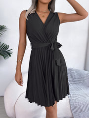 Tied Surplice Sleeveless Pleated Dress Trendsi