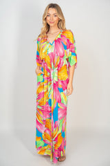 White Birch Printed V-Neck Maxi Dress with Pockets - Flyclothing LLC