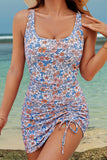 Drawstring Printed Wide Strap Swim Dress Trendsi