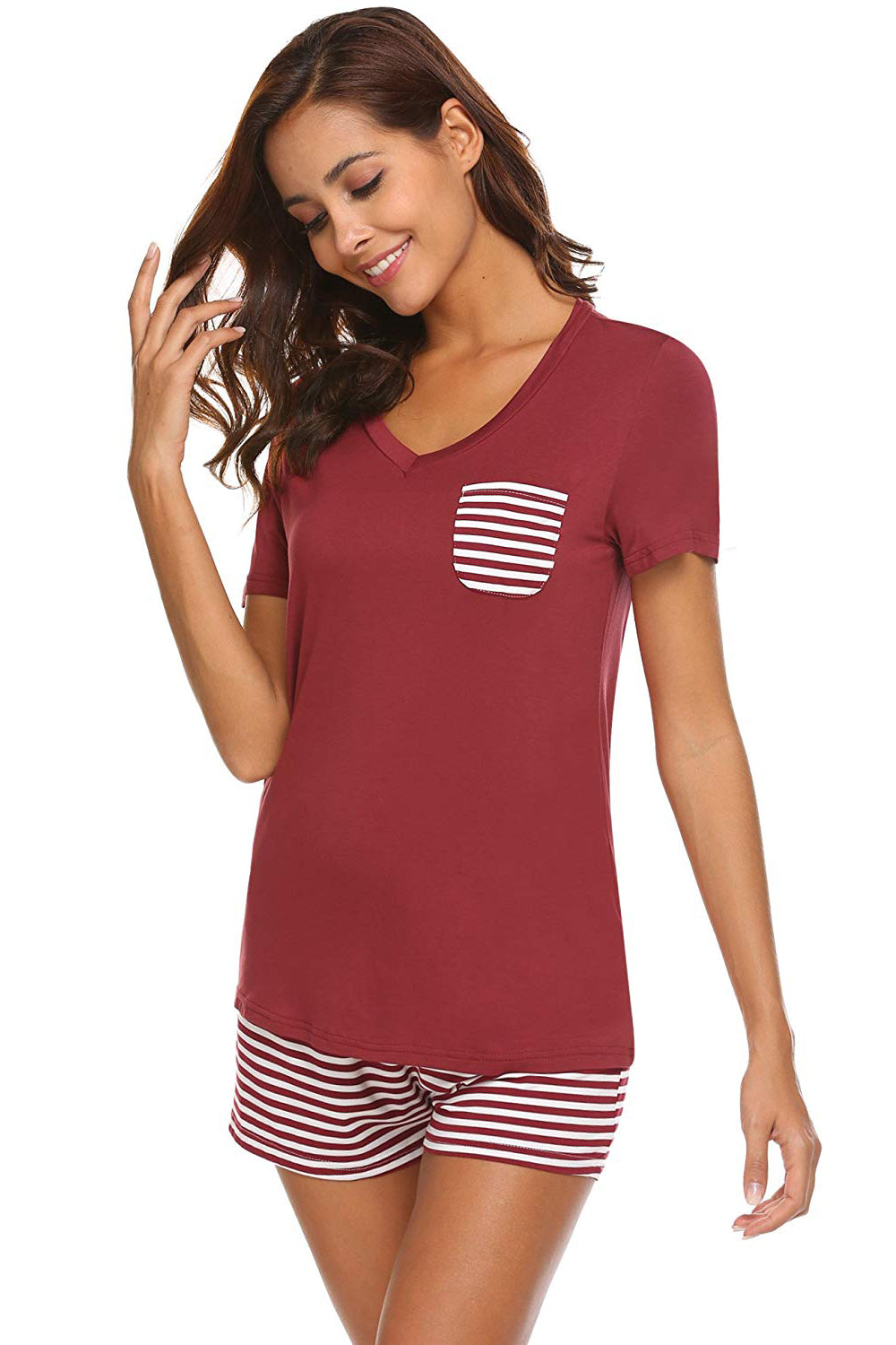 Striped Short Sleeve Top and Shorts Lounge Set - Flyclothing LLC