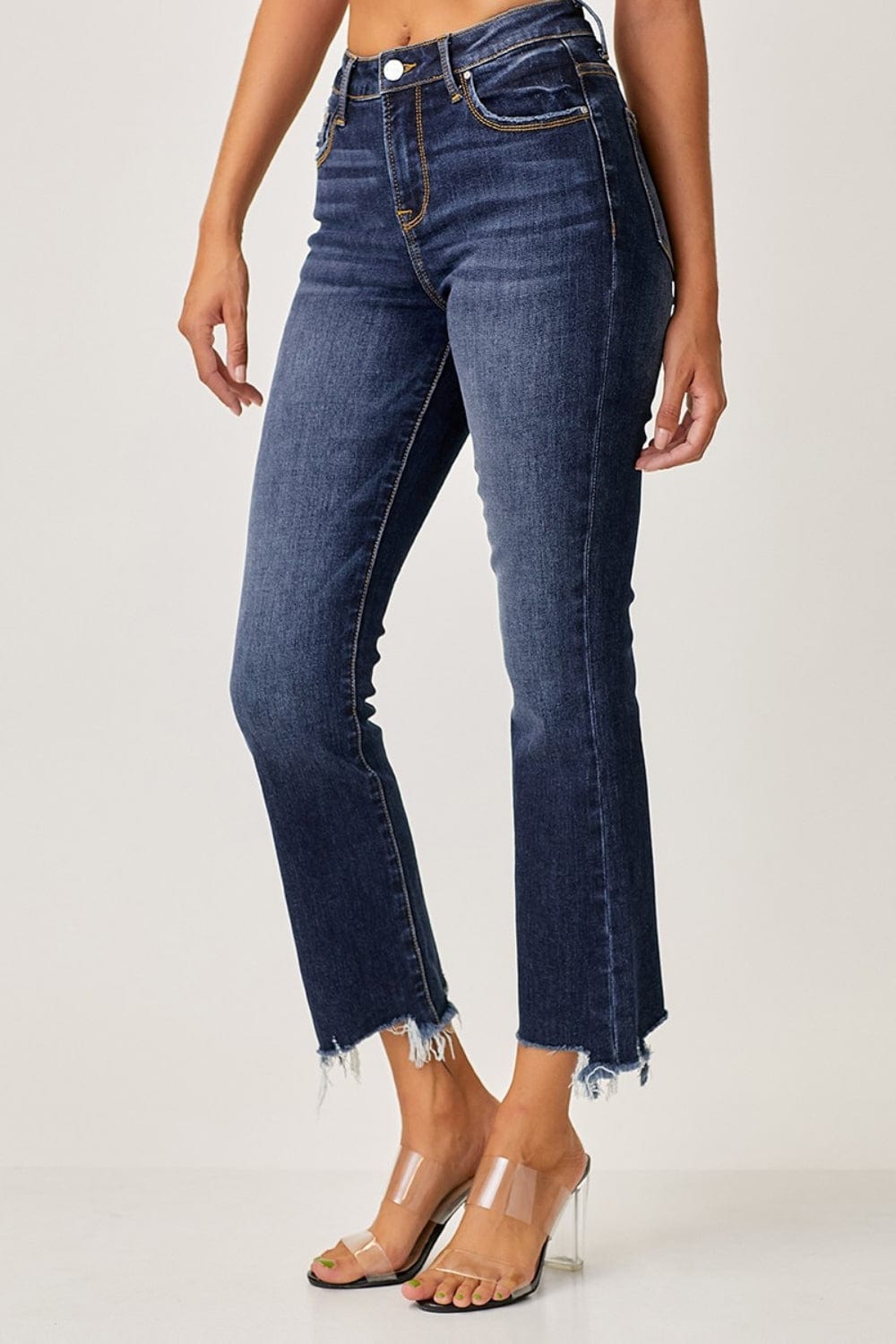 Risen Full Size Frayed Hem Cropped Straight Jeans - Trendsi