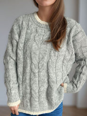 Cable Knit Round Neck Long Sleeve Sweater - Trendsi