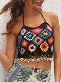 Geometric Halter Neck Swim Top - Flyclothing LLC