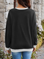 Contrast Round Neck Long Sleeve Sweatshirt - Trendsi