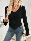 Ribbed Drawstring Long Sleeve T-Shirt