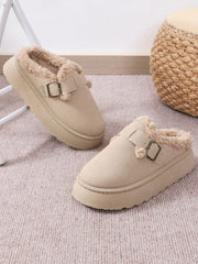 Thermal Fuzzy Buckle Platform Slippers - Trendsi