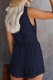 Full Size Tied V-Neck Sleeveless Romper with Pockets - Trendsi