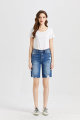 BAYEAS Full Size Super High Rise Denim Bermuda Shorts - Trendsi