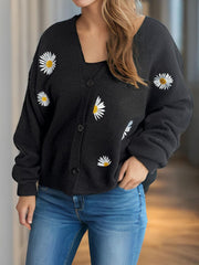 Daisy Button Up V-Neck Cardigan - Trendsi