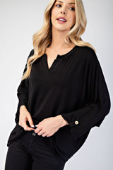 Celeste Full Size Notched Three-Quarter Sleeve Blouse - Trendsi