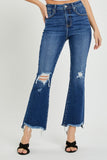 RISEN High Rise Distressed Crop Flare Jeans - Trendsi