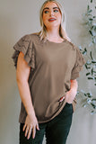 Plus Size Eyelet Round Neck Short Sleeve Blouse - Flyclothing LLC