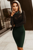 Rhinestone Mock Neck Long Sleeve Dress - Flyclothing LLC