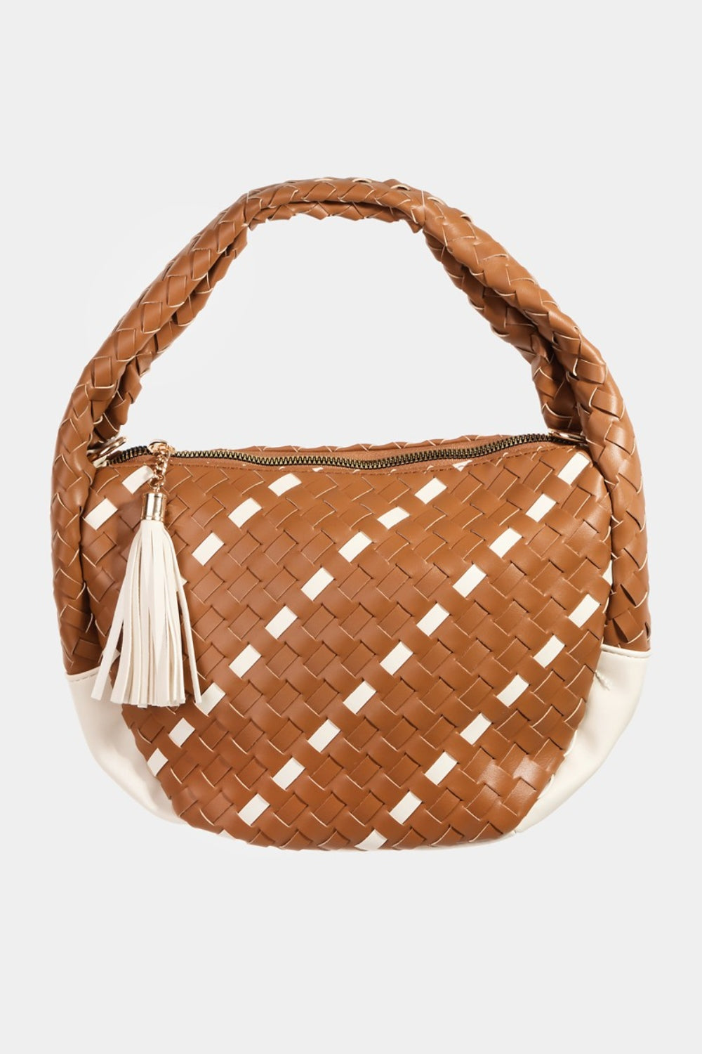 Fame Tassel Detail Weave Semi Circle Bag - Flyclothing LLC