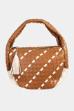 Fame Tassel Detail Weave Semi Circle Bag - Flyclothing LLC