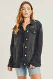 RISEN Full Size Distressed Long Sleeve Denim Jacket - Trendsi