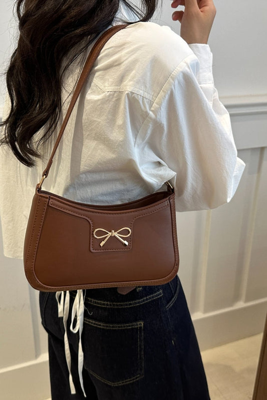 Bow Trim PU Leather Shoulder Bag - Trendsi