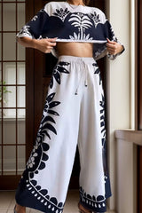 Printed Half Sleeve Top and Wide Leg Pants Set - Trendsi