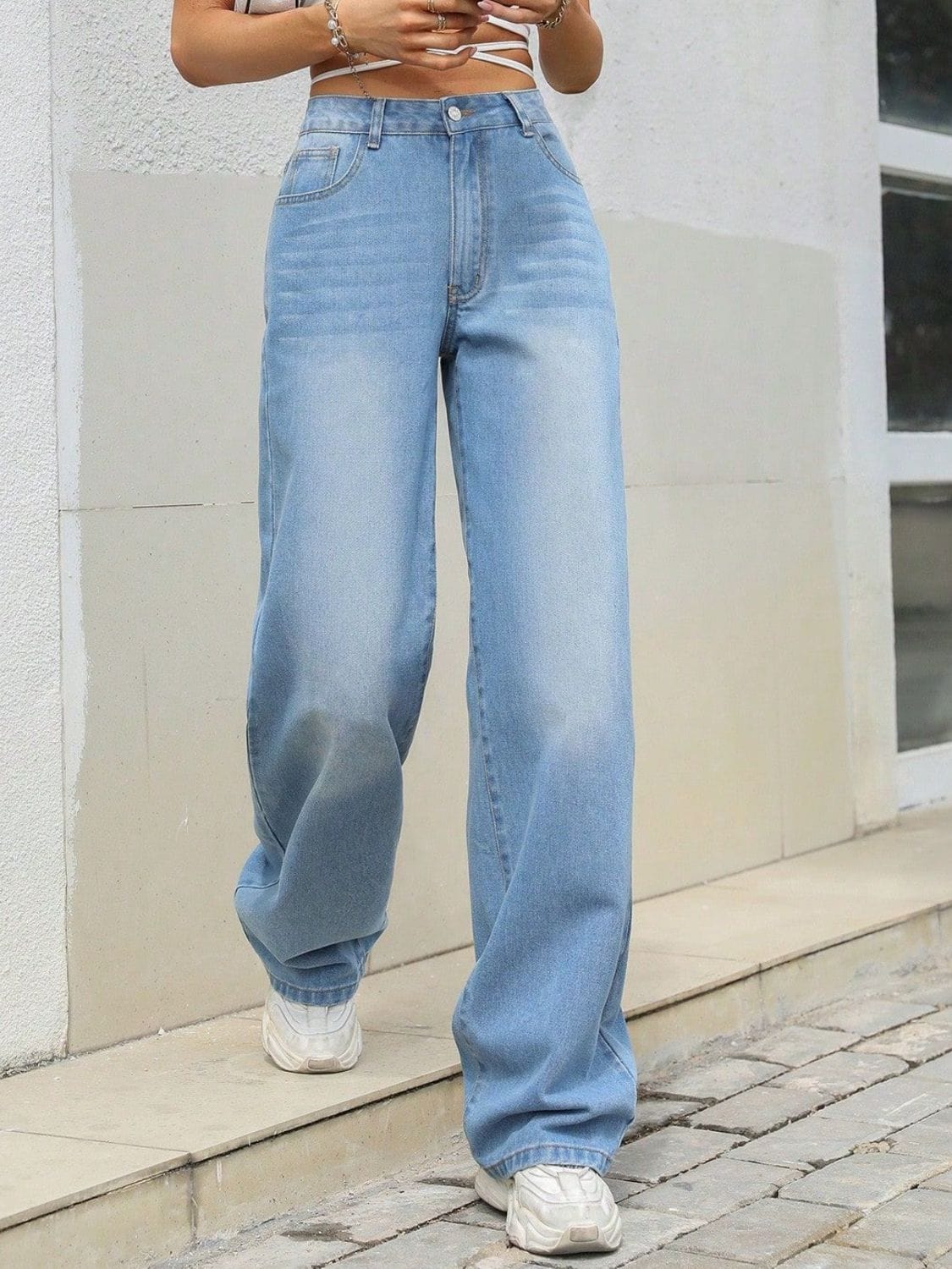 Mid Rise Wide Leg Jeans - Trendsi